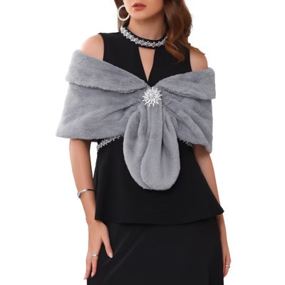 INSPIRE CHIC Women's Faux Fur Wedding Cape with Pearl Rhinestone Brooches Shawl Medium Grey | Target