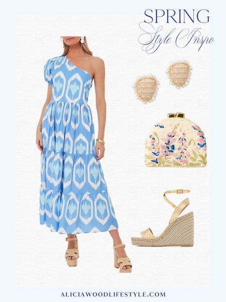 One shoulder dresses are very on trend and this one is so pretty in the blue print.  

Tuckernuck one midi shoulder dress
Raffia earrings with pearl detail
Rock stud wedge espadrilles
Pamela Munson embroidered clutch 

#LTKstyletip #LTKover40 #LTKSeasonal