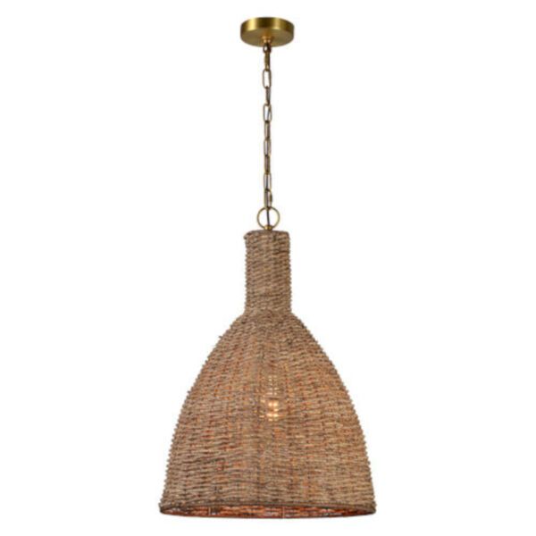 Iris Natural Wicker and Gold One-Light Pendant | Bellacor