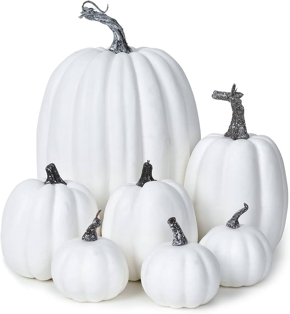 DearHouse 7Pcs Thanksgiving Artificial White Pumpkin Home Decoration Sets, Artificial Vegetables ... | Amazon (US)