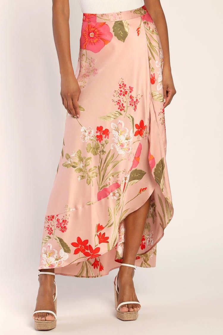 Superbly Stunning Light Mauve Floral Print Satin Maxi Skirt - Floral Prints | Lulus (US)