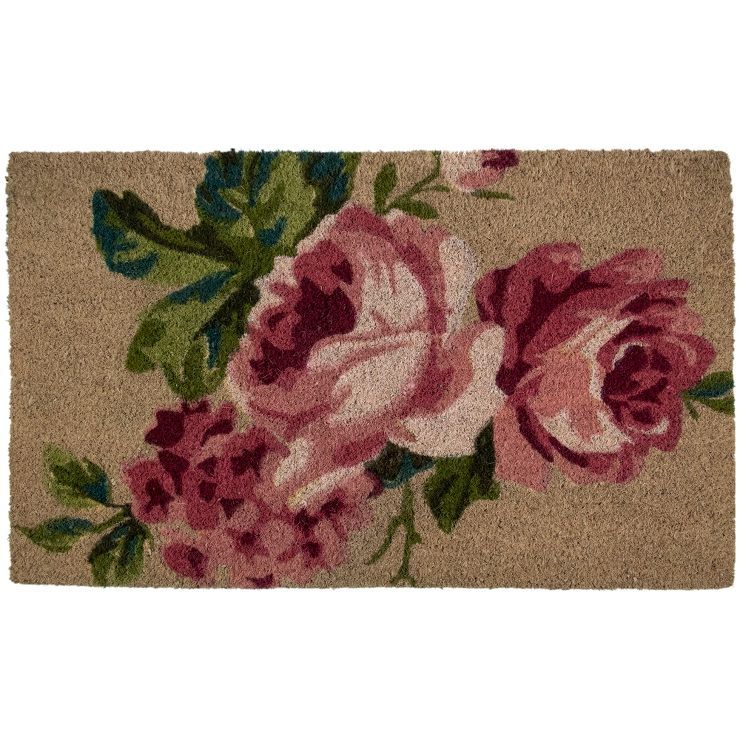 Northlight Natural Coir Pink and Green Floral Spring Doormat 18" x 30" | Target