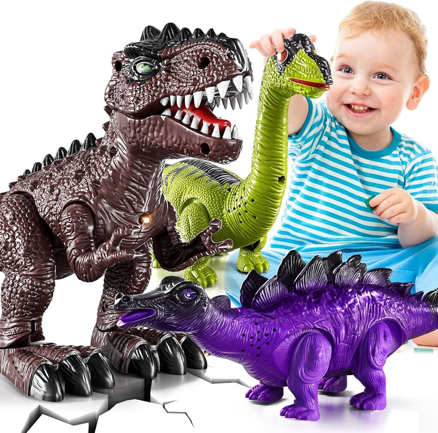 3-Pack Electronic Walking Dinosaur Toys for Toddlers 2-4, Moving Dinosaurs Toys with Lights, Roar... | Amazon (US)