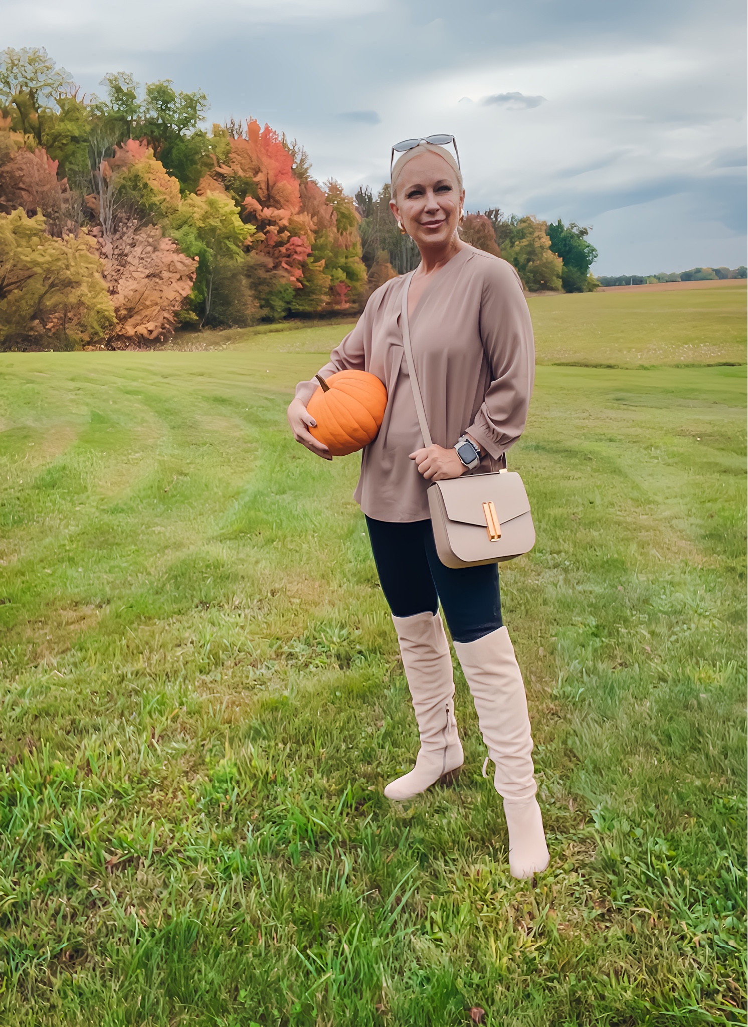 Pumpkin patch outfit for when it’s not quite sweater weather. This lightweight blouse still has all the fall feels…and the beige boots are waterproof!

#LTKover40 #LTKSeasonal #LTKshoecrush