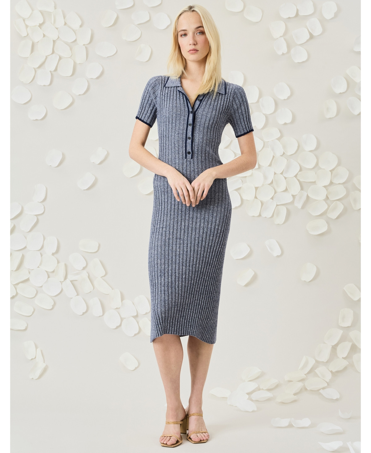 Luxely Women's Cotton Ribbed Button-Front Sweater Dress - Vintage Indigo | Macy's