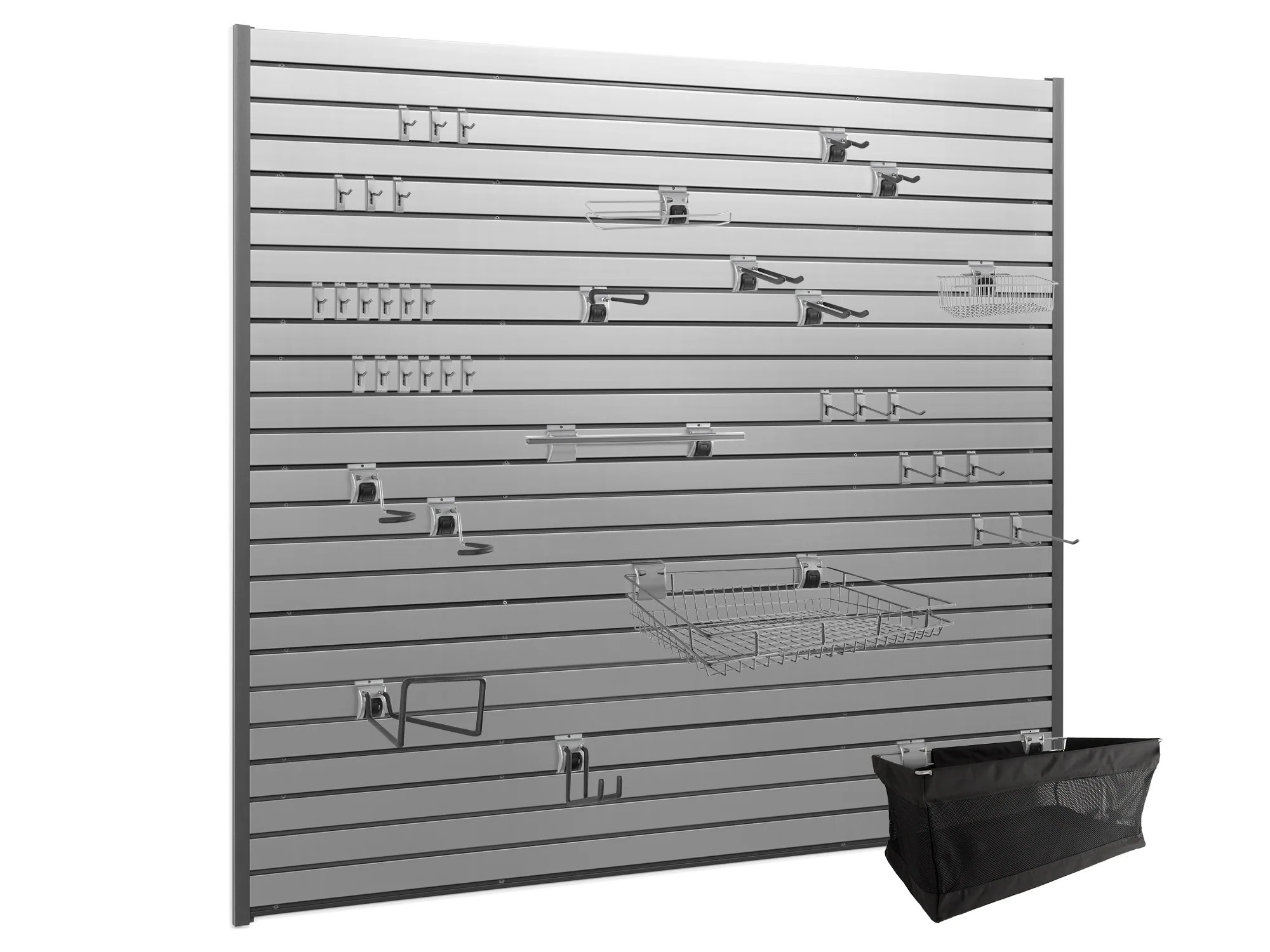 NewAge Products Garage 40 SqFt PVC Slatwall With Locking Hook 41 -Piece 80-in Silver Steel Multipurpose Accessory kit one_size | 55740 | Lowe's