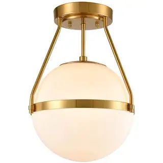Milos Mid Century Brass Globe Semi Flush Mount Ceiling Light Opal Glass Shade | Bed Bath & Beyond