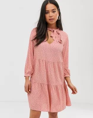 New Look smock dress in pink polka dot | ASOS US