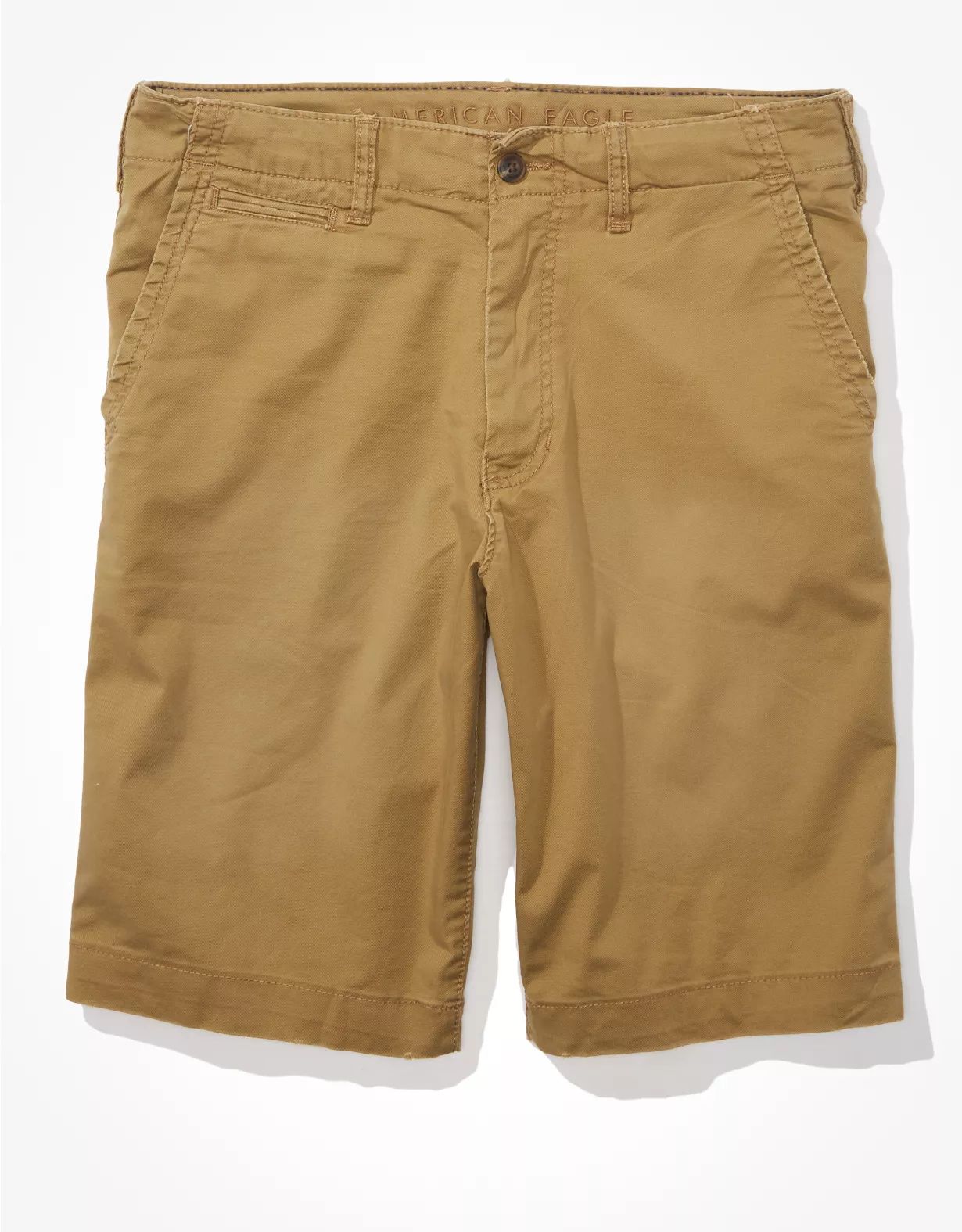 AE Flex 12" Longer Length Lived-In Khaki Short | American Eagle Outfitters (US & CA)