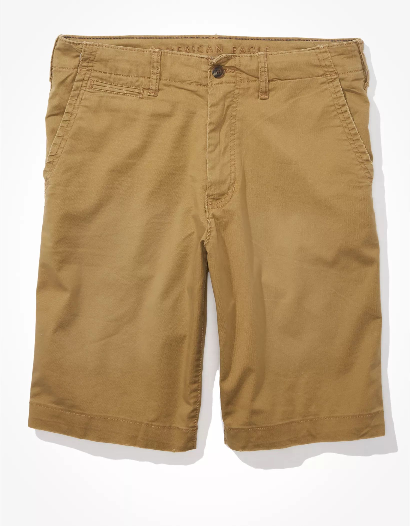 AE Flex 12" Longer Length Lived-In Khaki Short | American Eagle Outfitters (US & CA)