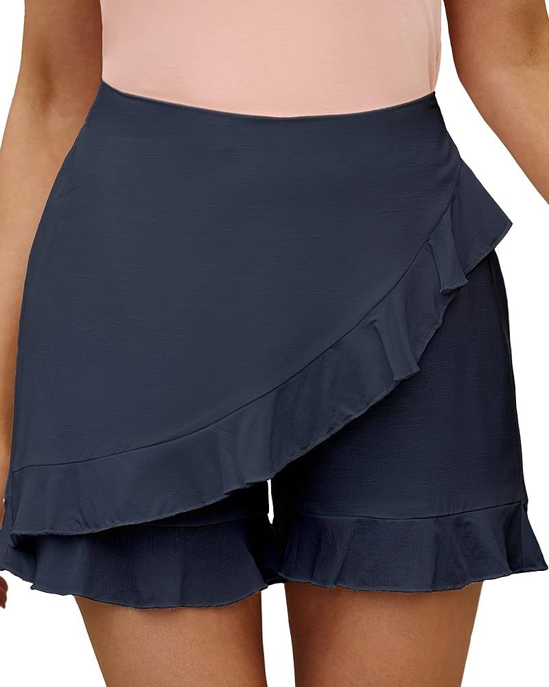 luvamia 2023 High Waisted Shorts Women Flowy Shorts Dressy Casual Summer Ruffle Pull On Elastic W... | Amazon (US)