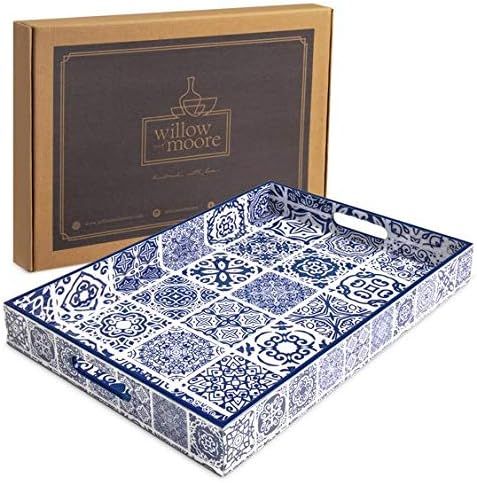 Large Decorative Serving Tray for Coffee Table, Moroccan Navy Blue Tray,Ottoman Tray home decor, ... | Amazon (US)