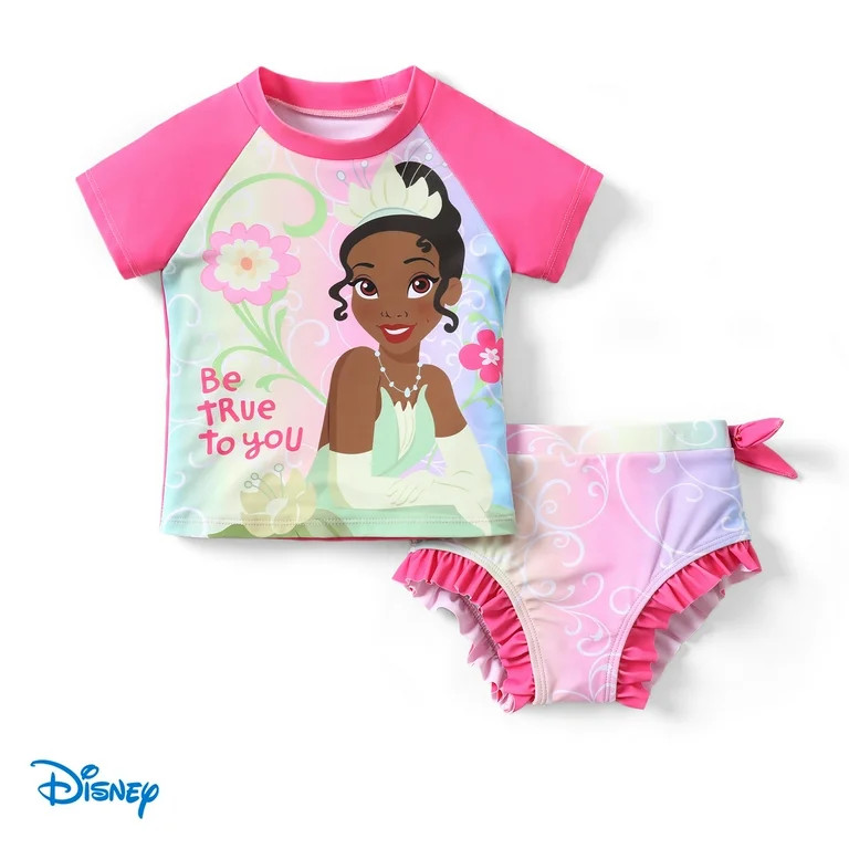 Disney Princess Toddler Girls Swimsuit Ariel Rapunzel Tiana Rash Guard 2 Pieces Set Sizes 2-6 - W... | Walmart (US)