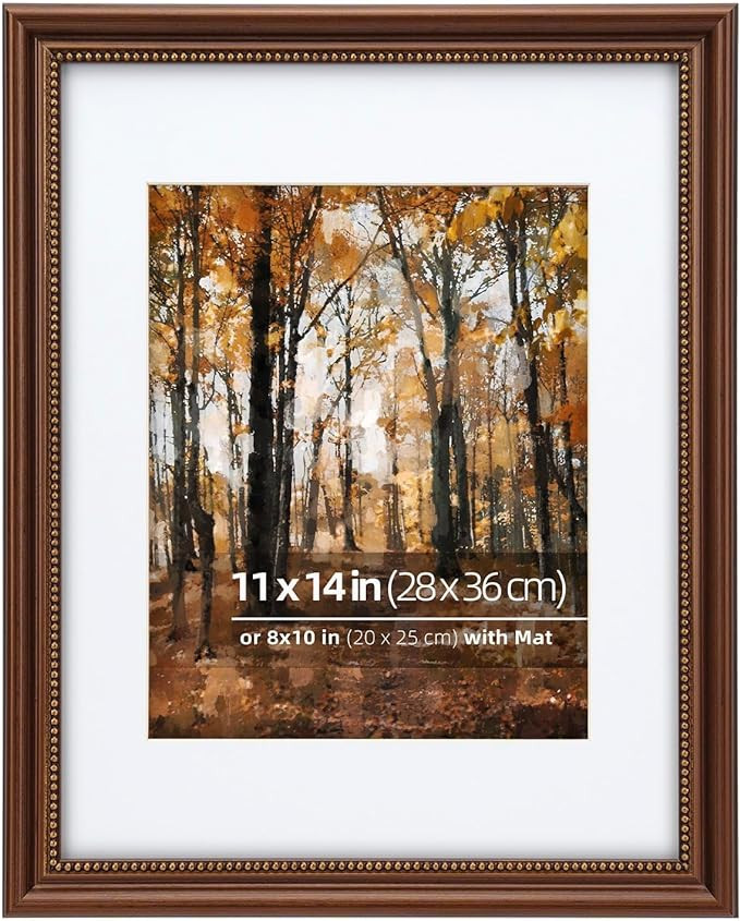 11x14 in Wood Classic Gallery Picture Frame, Ornate Beaded Inner, Matted for 8x10 Photo, Vertical... | Amazon (US)
