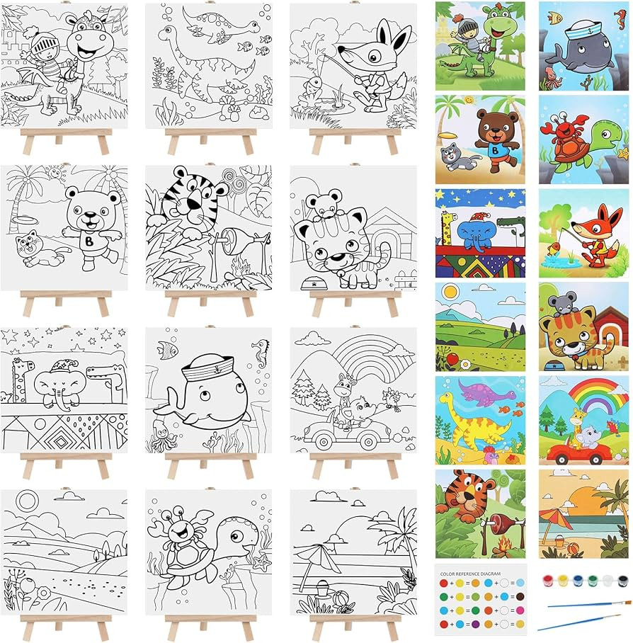 12 Sets Pre Drawn Canvas to Paint Paint Your Own Designer Canvas Set Coloring Painting Canvas Pan... | Amazon (US)