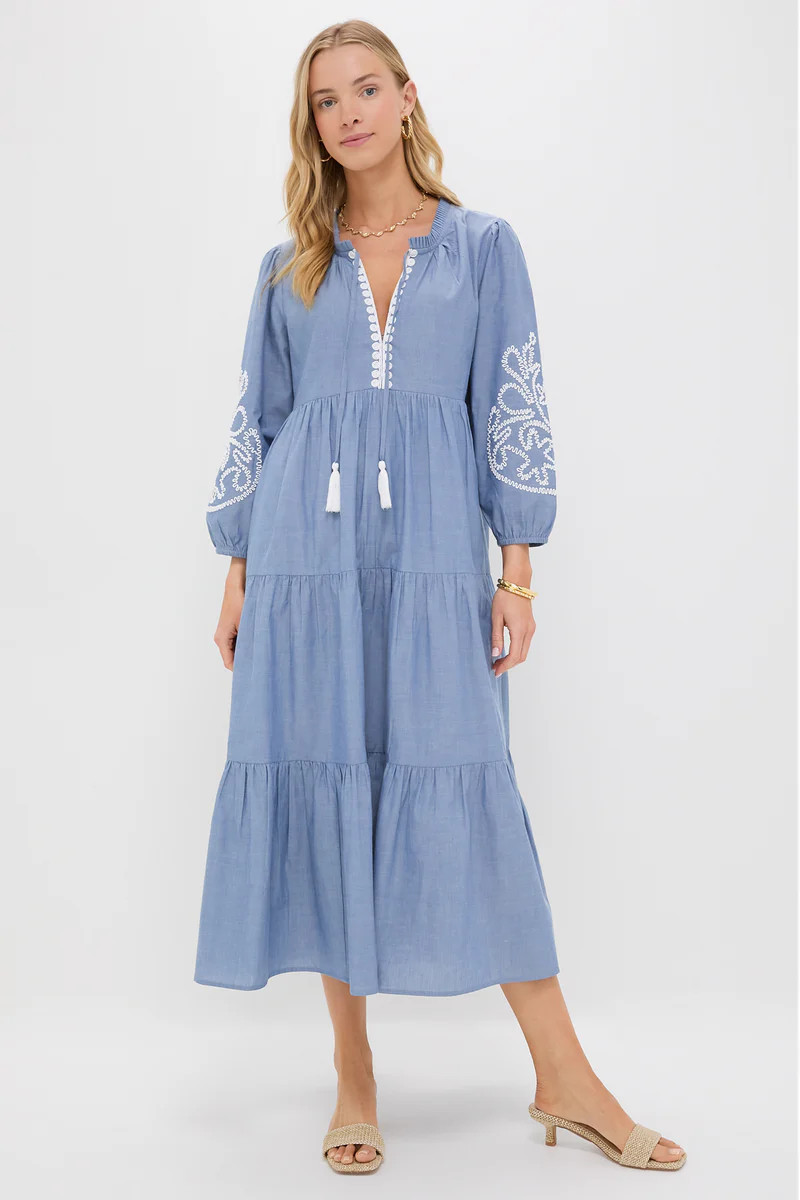 Embroidered Chambray Long Sleeve Salty Paloma Caftan | Tuckernuck (US)