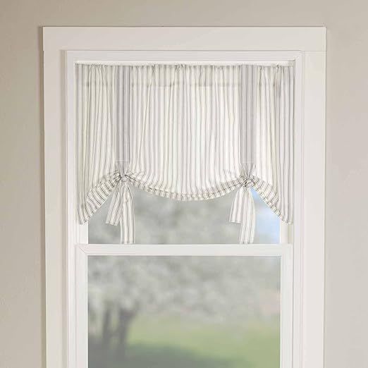 Piper Classics Timeless Ticking Roman Valance Curtain w/Ties, 24" L x 40" W, Soft White and Gray ... | Amazon (US)
