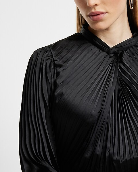 Satin Twist Neck Flare Sleeve Pleated Romper | Express