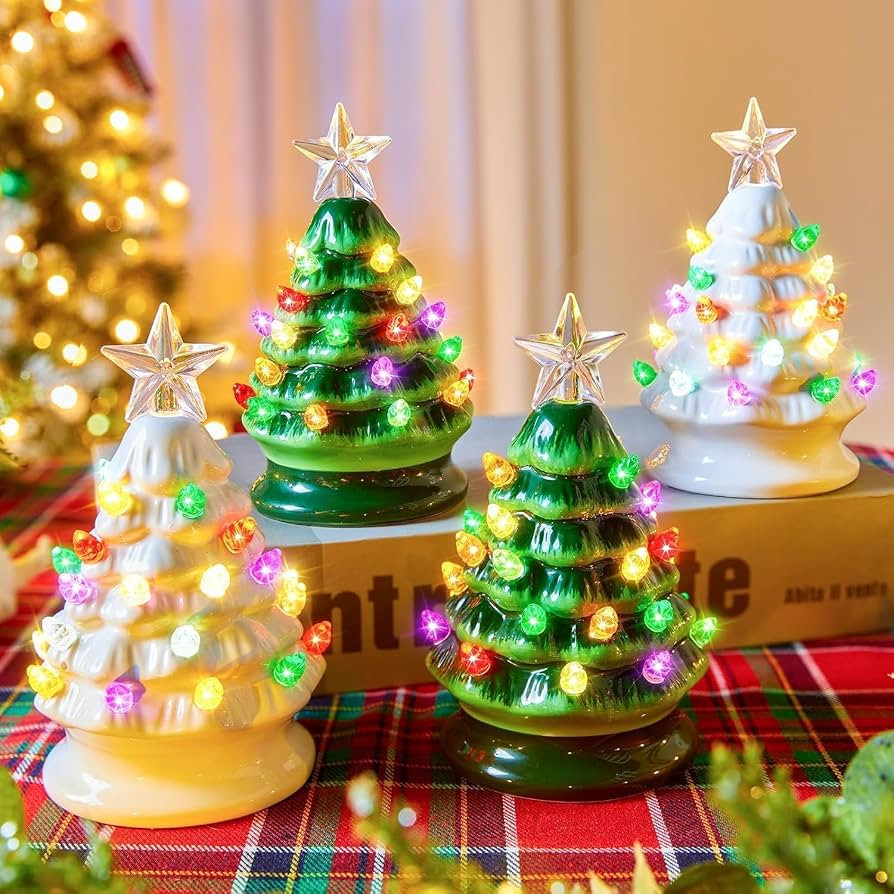 Brightown 5 Inch Mini Ceramic Christmas Tree Set - 4 Pack Pre-lit Tabletop Christmas Tree with Mu... | Amazon (US)