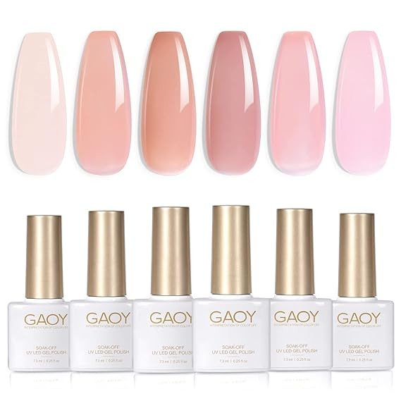 GAOY Jelly Nude Pink Gel Nail Polish Set of 6 Transparent Colors Sheer Gel Polish Kit | Amazon (US)