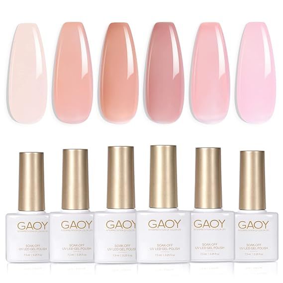 GAOY Jelly Nude Pink Gel Nail Polish Set of 6 Transparent Colors Sheer Gel Polish Kit | Amazon (US)