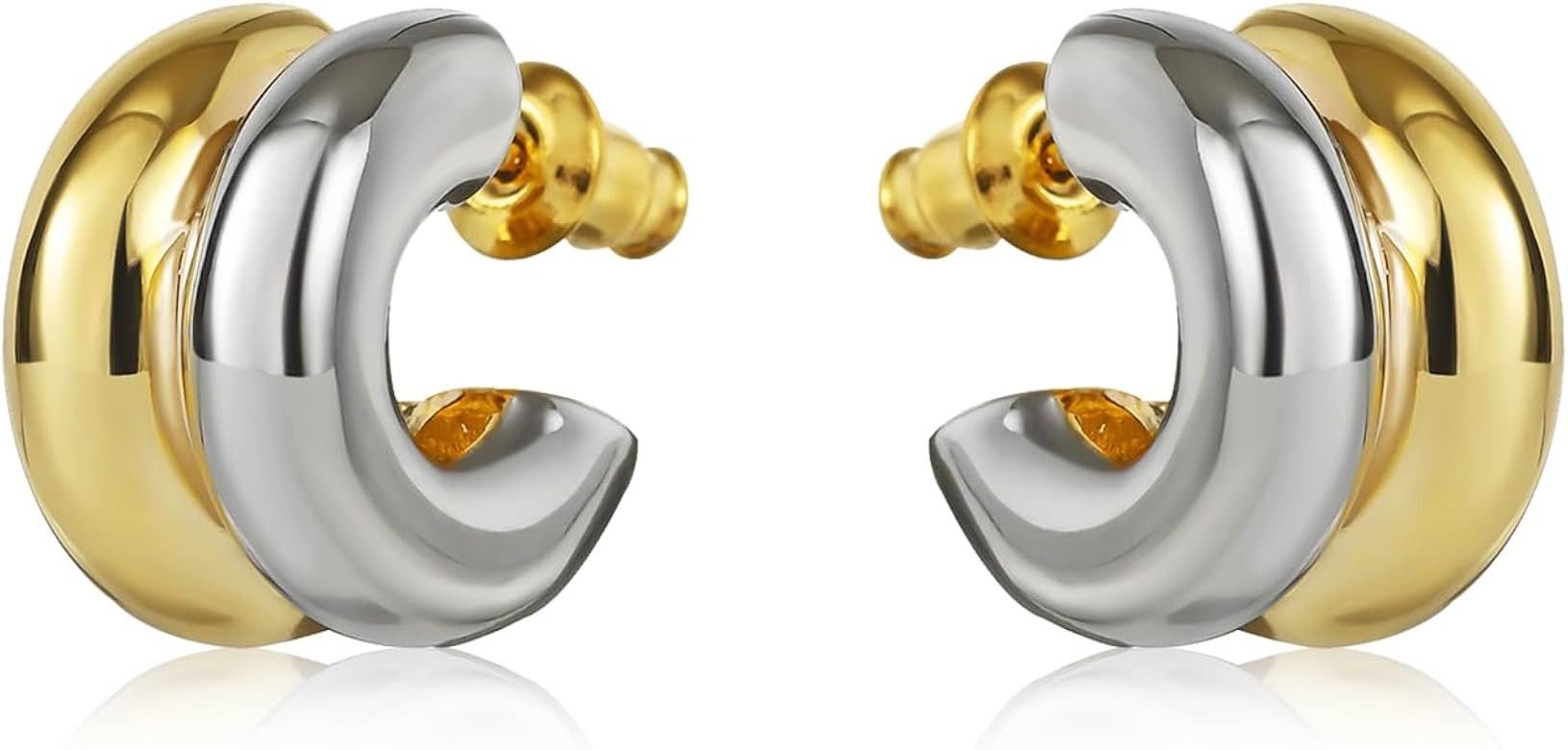 Two Tone Double Hoop Earrings for Women Hypoallergenic Studs Gold and Silver for Trendy Earrings | Amazon (US)