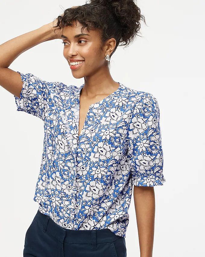 Linen-blend ruffle top with puff sleeves | J.Crew Factory