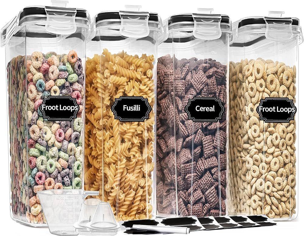 PRAKI Cereal Containers Storage Set (4L,135.2 Oz), 4PCS Airtight Food Storage Containers with Pou... | Amazon (US)