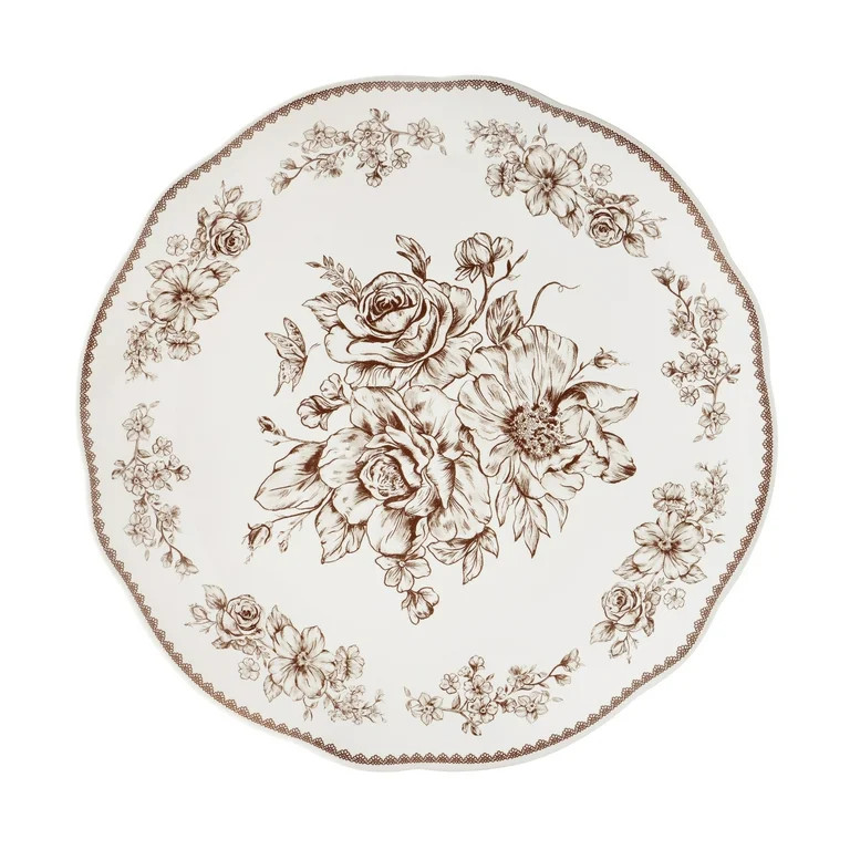 The Pioneer Woman Agatha 12-Piece Stoneware Dinnerware Set, Brown | Walmart (US)