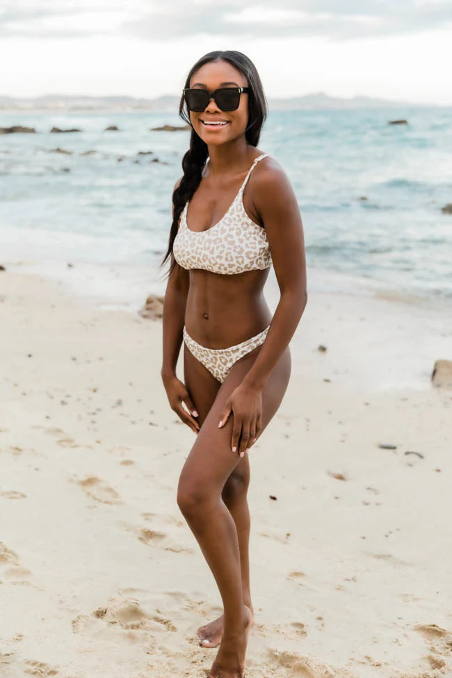 Tropic Sunbeams Animal Print Taupe Swimsuit Bottoms | The Pink Lily Boutique