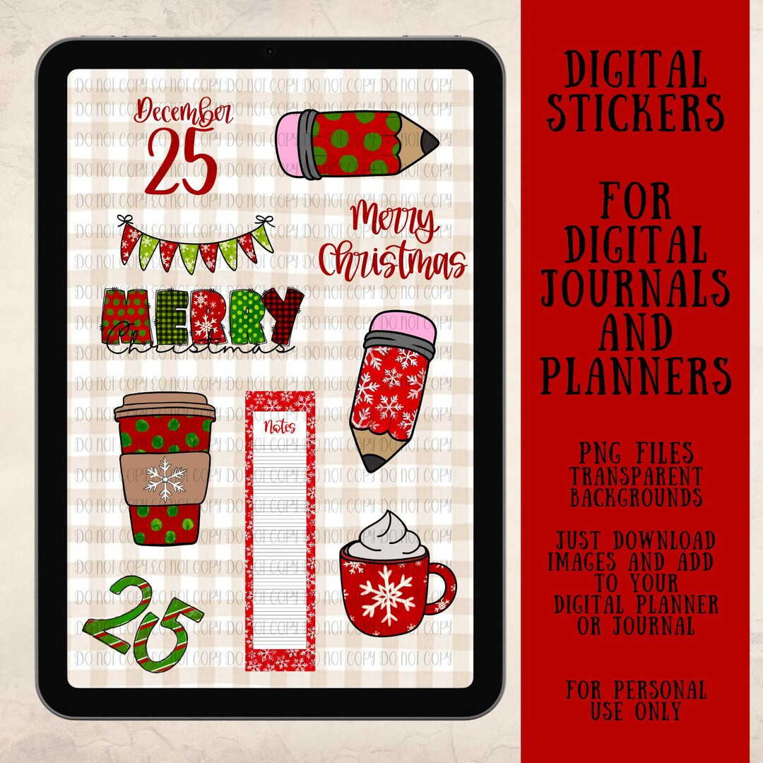 Christmas Digital Stickers for Planners and Journals, PNG Files, Digital Download - Etsy | Etsy (US)