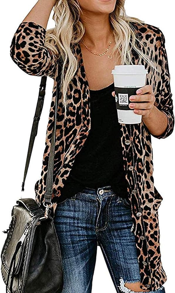Womens Leopard Print Cardigan Lightweight Long Sleeve Open Front Fall Cardigans S-XXL | Amazon (US)