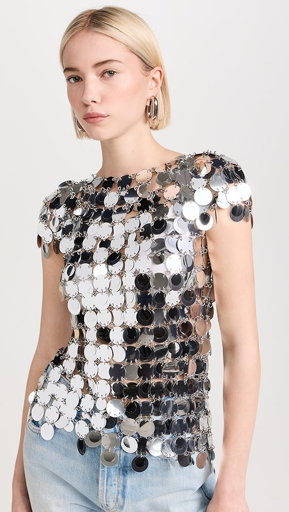 The Iconic Silver Sparkle Discs Top | Shopbop