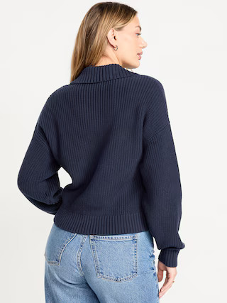 Seaside Cotton Lace-Up Collar Sweater | Old Navy (US)
