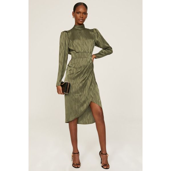 Ronny Kobo Collective Green Puff Sleeve Dress green-print | Rent the Runway