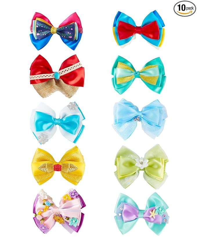 10pcs Princess Hair Bow Clips 4 Inch Women Girls Hair Accessories Party Gift Set | Amazon (US)
