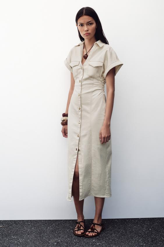 RUCHED WAIST MIDI DRESS | Zara US