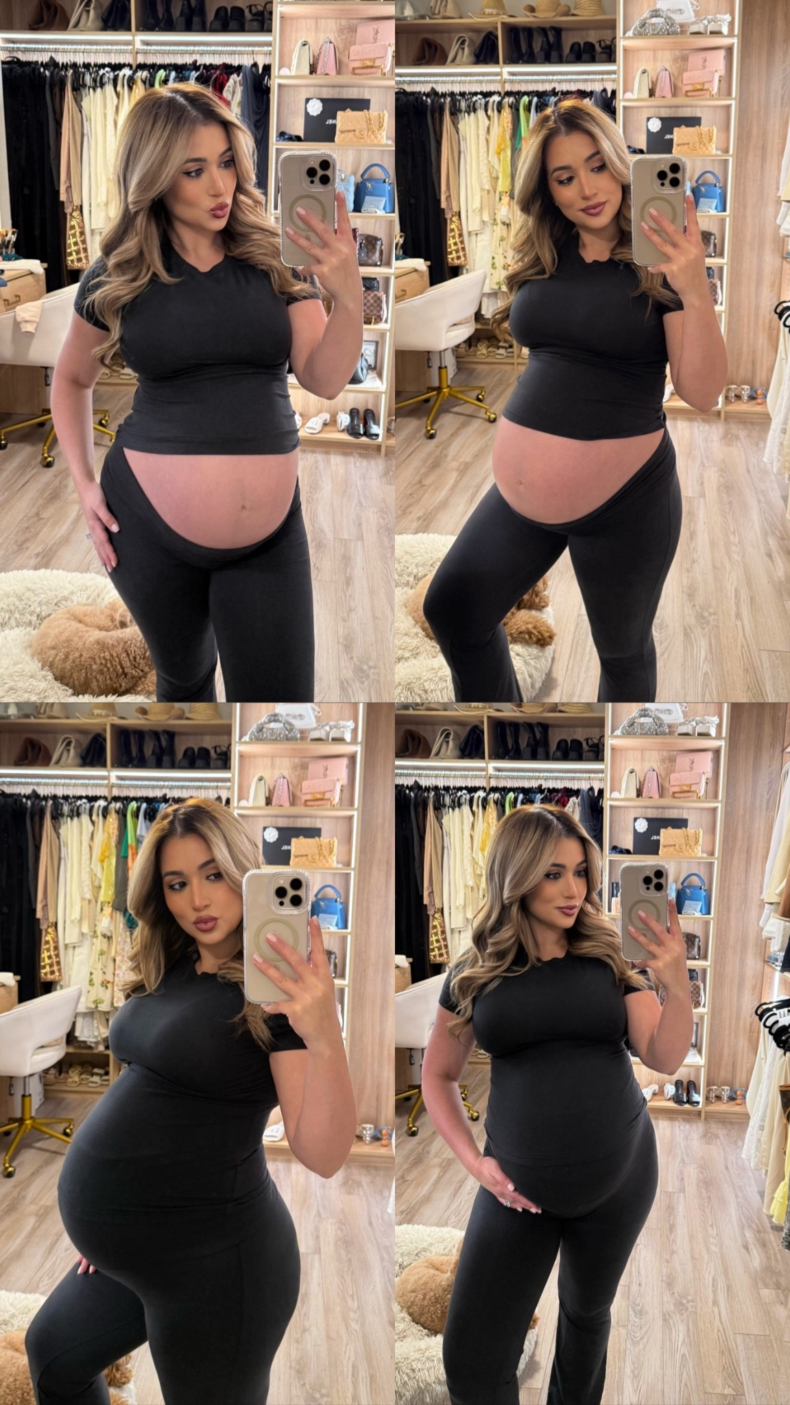 Wearing the skims fold over pants and t-shirt in a size medium 🖤 I love that you can un-fold over the pants to cover the belly if needed. Perfect for doctors appointments or just to be comfy and lounge. 

#LTKBaby #LTKBump #LTKFindsUnder100