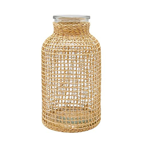 Anxingo Vase with Rattan Cover, Rattan Decorative Vase, Can Be Used for Flower Arrangements, Essential Oil Aromatherapy, Home Decoration, Restaurant Decoration (Cylindrical) | Amazon (US)