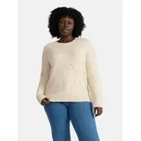 Terra & Sky Women’s Plus Bow Stitch Crewneck Sweater, Lightweight, Sizes 0X-4X | Walmart (US)