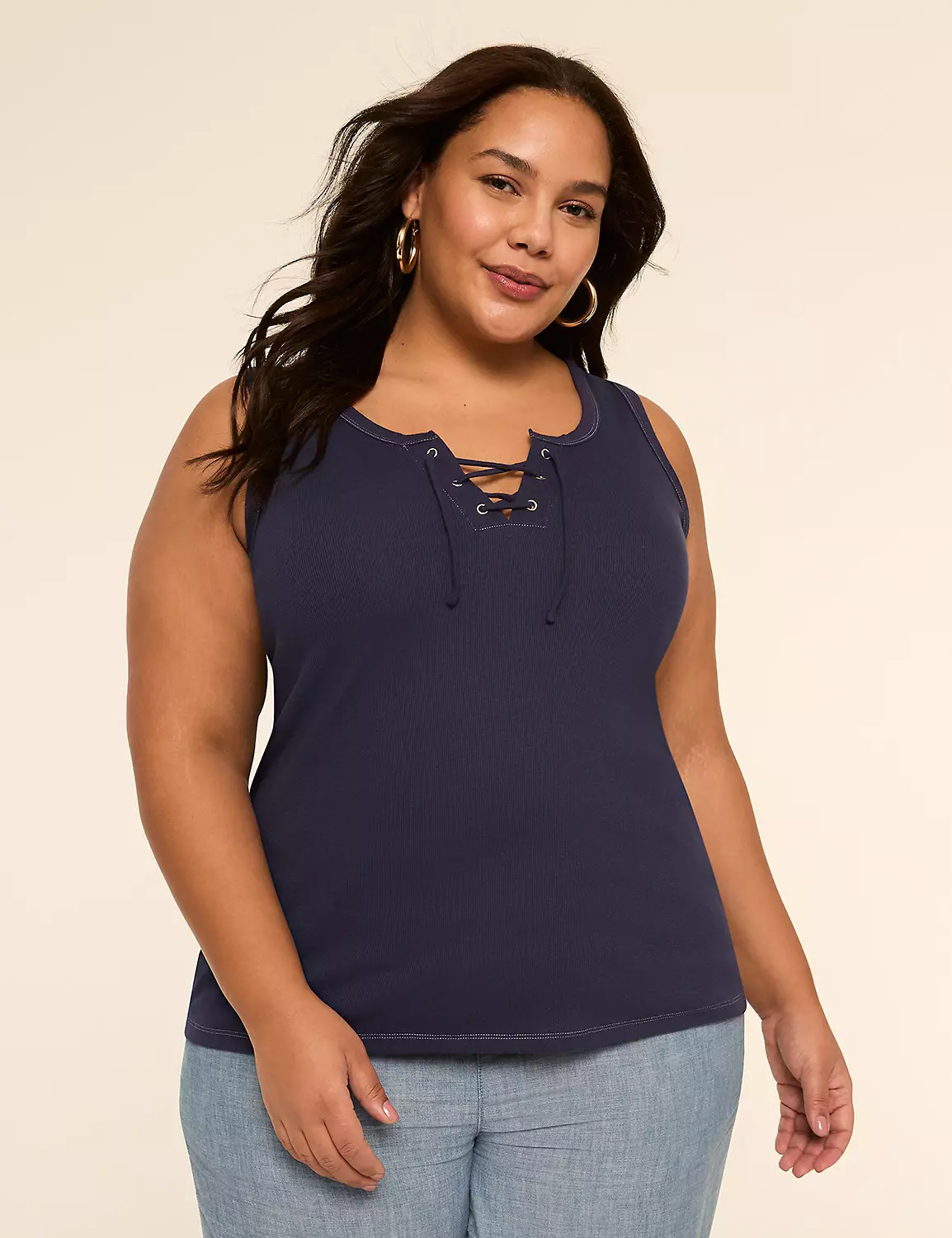 Lace-Up Rib Tank | Lane Bryant (US)