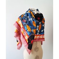 Large Square Silk Scarf Blue Pink Floral Printed Vintage Marc O'polo | Etsy (US)