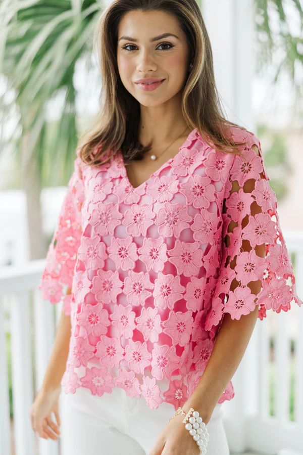Daily Reminder Pink Crochet Blouse | The Mint Julep Boutique