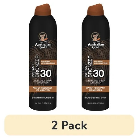 (2 pack) Australian Gold SPF 30 Continuous Spray Sunscreen with Instant Bronzer, 6 oz | Walmart (US)