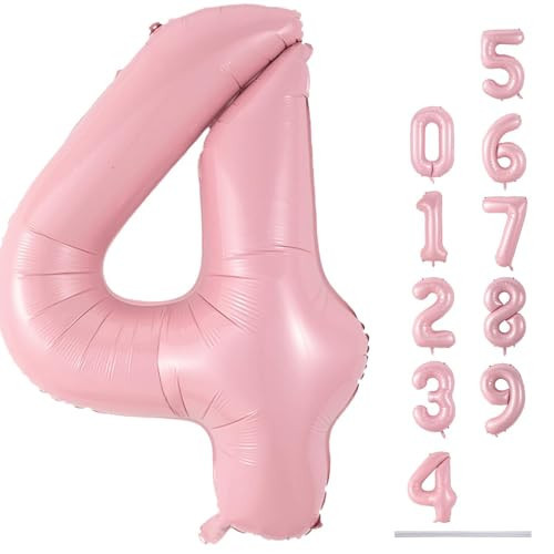 40 Inch Pastel Pink Foil Balloon Number 4, Large Self Inflating Light Pink Number Balloons 0-9 Pearl Pink Helium Number Balloons Set for Girls 4th Birthday Women Anniversary Party Decoration Supplies | Amazon (US)