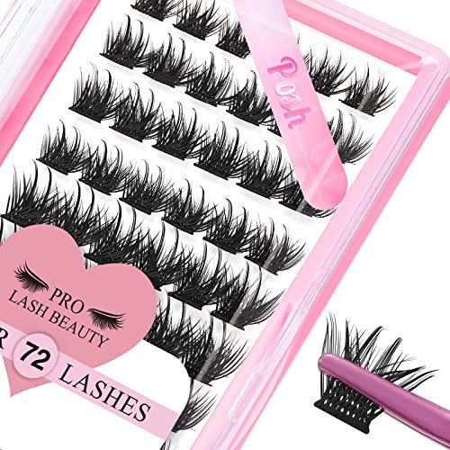 Lash Clusters, 72 Pcs Individual Cluster Lashes DIY Lash Extension 10-16mm Eyelash Clusters Volume Wispy Lashes Super Thin Band Reusable Soft & Comfortable(Posh,D-12mm) | Amazon (US)