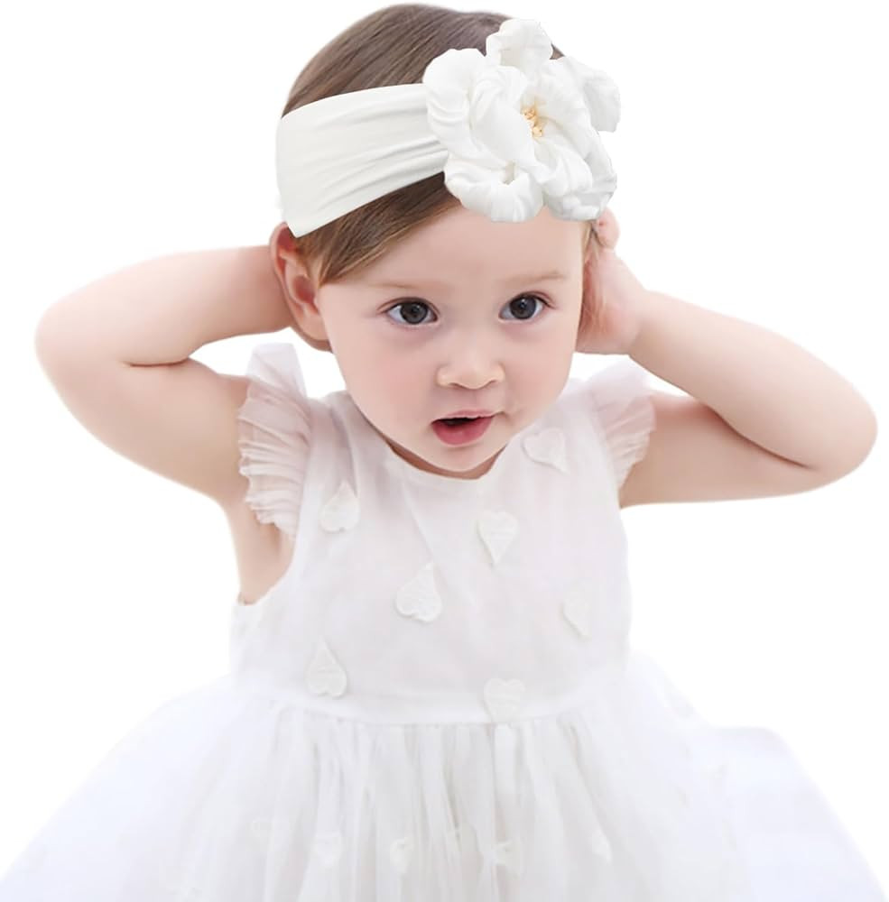 Baby Girls Nylon Headband and Bow White Big Flower Headbands Fashion Hair Accessories for Newborn... | Amazon (US)