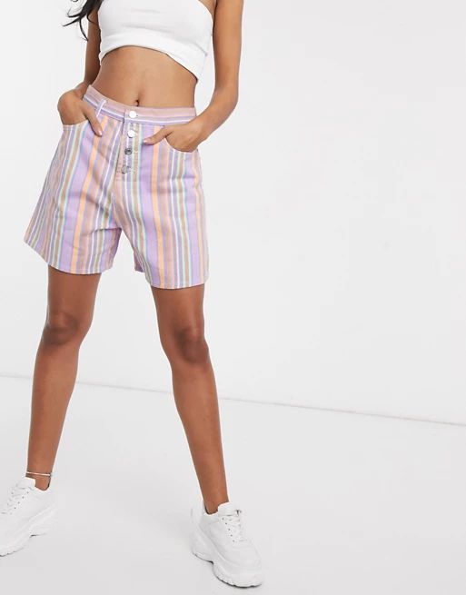 Missguided co-ord mom denim short in multi stripe | ASOS UK