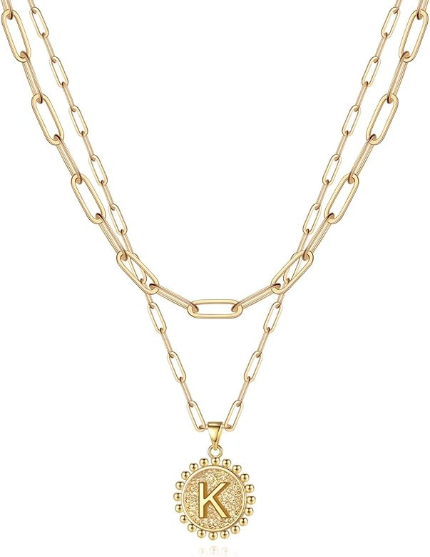 Yoosteel Gold Initial Necklaces for Women Girls, 14K Gold Plated Dainty Layering Paperclip Link C... | Amazon (US)