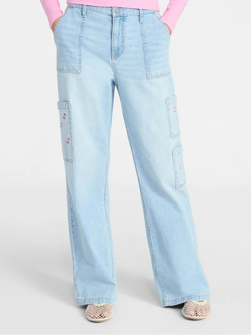 No Boundaries Wide Leg Cargo Pants, 29'' Inseam, Women's and Women's Plus | Walmart (US)